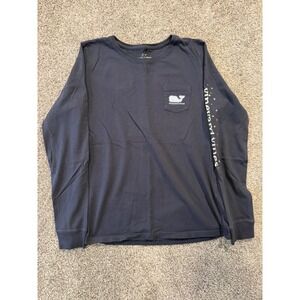 Vineyard Vines T Shirt Mens Medium Blue Long Sleeve Happy Hanukkah Whale